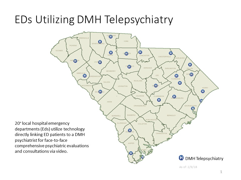DMH Telepsychiatry map of ED locations.
